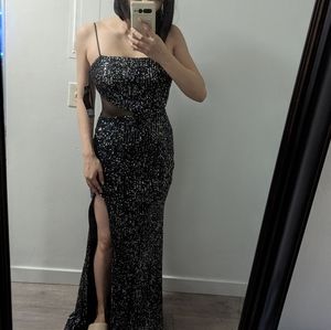 SOLD Multicolor Black Sequin Prom Dress